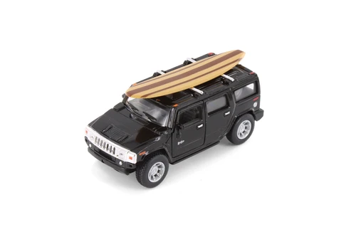 2008 Hummer H2 SUV w/Surfboard, Black - Kinsmart 5337DS1 - 1/40 Scale Diecast Model Toy Car