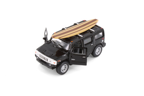 2008 Hummer H2 SUV w/Surfboard, Blue - Kinsmart 5337DS1 - 1/40