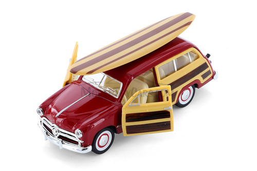 1949 Ford Woody Wagon with Surfboard Hardtop, Black - Kinsmart