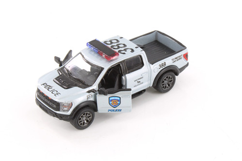 2022 Ford F-50 Raptor Pickup Truck - Police, Silver- Kinsmart 3001DPR - 1/78 Scale Diecast Car