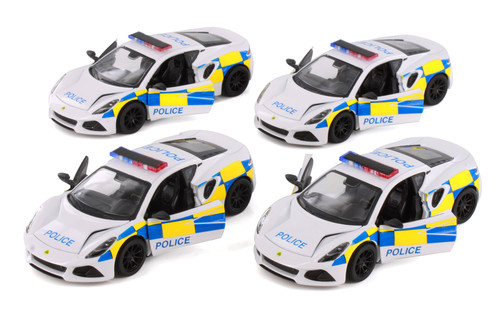 Box of 12 Lotus Emira Police Edition, White - Kinsmart 5441DP - 1/34 Scale Diecast Model Toy Cars