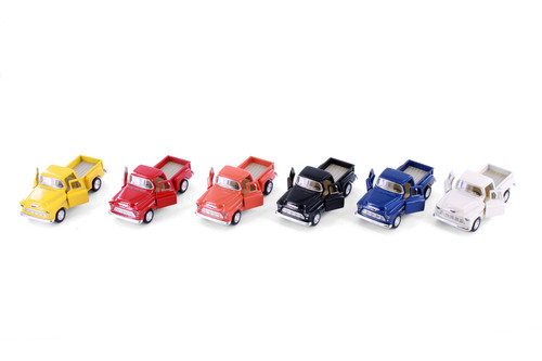 Box of 12 1955 Chevy Stepside Pickup Truck, Asstd - Kinsmart 3002D - 1/54 Scale Diecast Model Cars