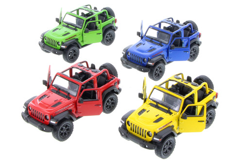 Box of 12 2018 Jeep Wrangler Rubicon Open Top, Asstd - Kinsmart 5412DA - 1/34 Scale Diecast Cars