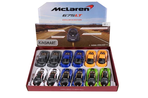Box of 12 McLaren 675LT Hart Top, Assortment, Kinsmart 5392DF/2 - 1/36 Scale Diecast Model Toy Cars