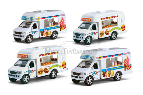 Box of 12 Ice Cream & Fast Food Truck, White - Kinsmart 5253/57D - 5" Scale Diecast Model Cars