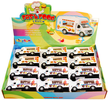 Box of 12 Ice Cream & Fast Food Truck, White - Kinsmart 5253/57D - 5" Scale Diecast Model Cars