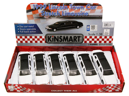 Box of 6 Las Vegas 1999 Lincoln Stretch Limousine, White - 7001WLV - 1/38 Scale Diecast Model Cars