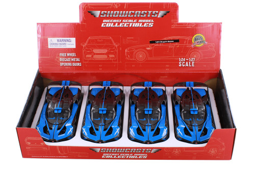 Box of 4 Bugatti Bolide, Blue/Black - Showcasts 37911 - 1/24 Scale Diecast Model Toy Cars