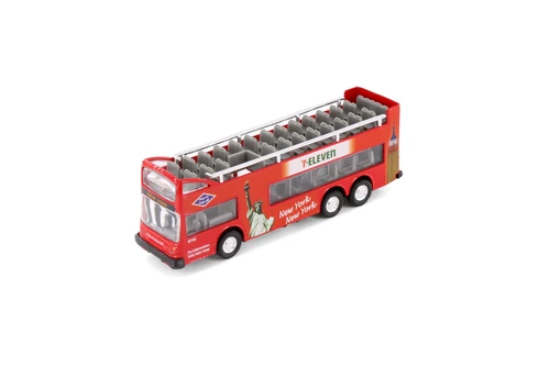 NYC 7-Eleven Sightseeing Double Decker Bus Open Top, Red - Showcasts 2168D11 - 6" Scale Diecast Car