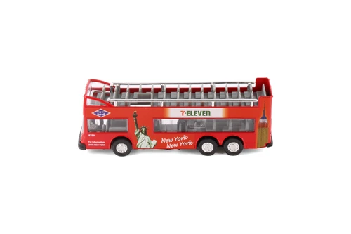 NYC 7-Eleven Sightseeing Double Decker Bus Open Top, Red - Showcasts 2168D11 - 6" Scale Diecast Car