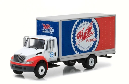 2013 International Durastar Box Truck Pure Oil Co, Blue/Red - Greenlight 33110C/48 - 1/64 Scale Car