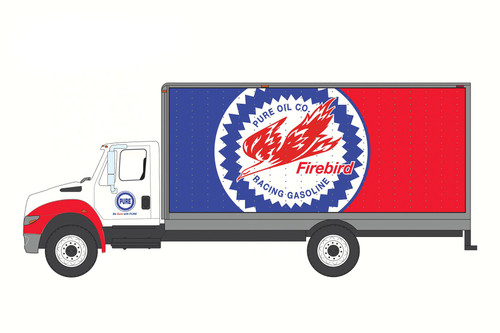 2013 International Durastar Box Truck Pure Oil Co, Blue/Red - Greenlight 33110C/48 - 1/64 Scale Car
