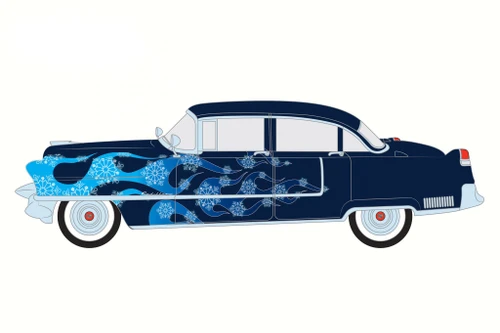 1955 Cadillac Fleetwood Series 60, Blue w/ Frosted Flames, 37120A/48 - 1/64 Scale Diecast Model Car