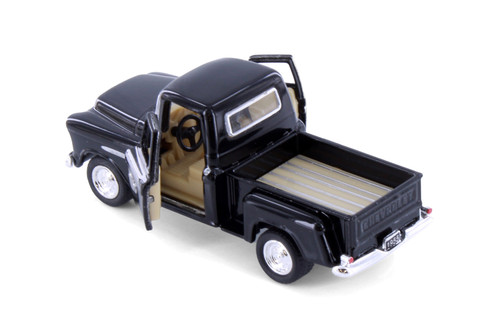 1955 Chevy Stepside Pickup Truck, Black - Kinsmart 3002D - 1/54 Scale Diecast Model Toy Car
