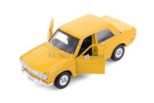 1971 Datsun 510 Hardtop 2-Door Sedan, Yellow - Showcasts 38518YL - 1/24 Scale Diecast Model Toy Car