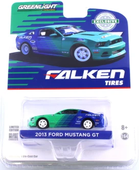 2013 Ford Mustang GT Falken Tires Hard Top, Green with Blue - Greenlight 29972/48 - 1/64 Diecast Car