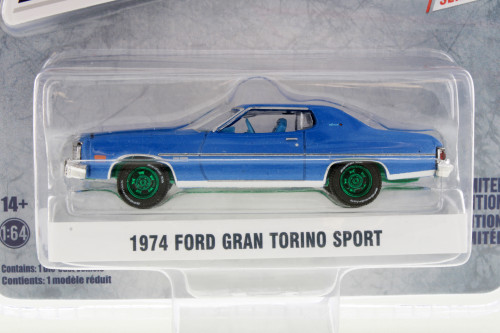 CHASE CAR Green Machine - 1974 Ford Gran Torino Sport, Medium Blue Metallic - Greenlight 13310B - 1/64 scale Diecast Car