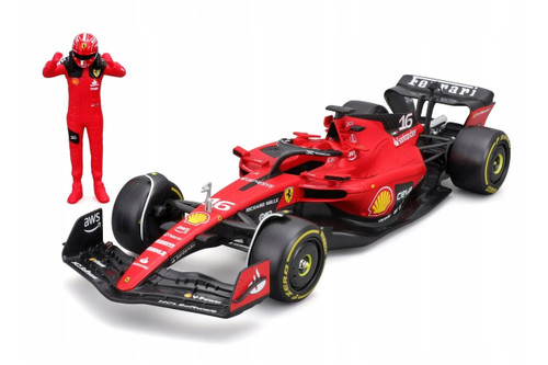Ferrari SF-23 w/Driver Figure, #16 Charles Leclerc - Bburago 18-26809/16 - 1/24 Scale Diecast Model Toy Car
