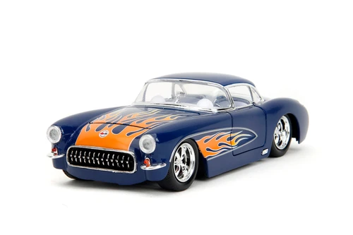 1957 Chevy Corvette Hardtop, Blue w/Flames - Jada Toys 35031 - 1/24 Scale Diecast Model Toy Car