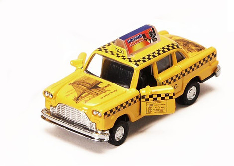 NYC Yellow Taxi Cab w/Landmarks, Yellow - Showcasts 9589DBS - 4.5" Scale Diecast Model Toy Car