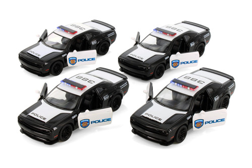 Box of 12 2023 Dodge Challenger SRT Demon 170 Police Edition, Black/White - Kinsmart 5461DP - 1/40 Scale Diecast Model Cars