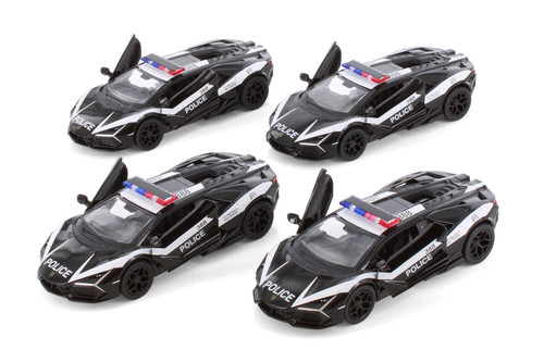 Box of 12 Lamborghini Revuelto Police Edition, Black - Kinsmart 5459DP - 1/38 Scale Diecast Model Toy Cars