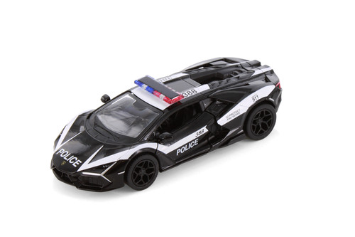 Lamborghini Revuelto Police Edition, Black w/White Stripe - Kinsmart 5459DP - 1/38 Scale Diecast Model Toy Car