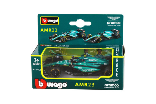 2023 Aston Martin AMR23 Sidekick Race Car, #14 Fernando Alonso - Bburago 01933-ASTON - 1/43 Scale Diecast Model Toy Car