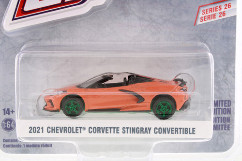 GREEN MACHINE 2021 Chevy Corvette Stingray Convertible, Orange Greenlight 13310F - 1/64 scale Diecast Car