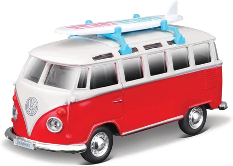 2021 Volkswagen Van Samba w/Surfboard, Red - Maisto 21237 - 1/40 Scale Diecast Model Toy Car