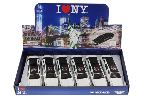 Box of 6 I Love New York 1999 Lincoln Town Car Stretch Limousine, White - Showcasts 7001DW-LNY - 1/38 Scale Diecast Model Toy Cars