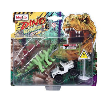 Dino Adventure Dino Expedition Vehicle w/Stegosaurus & Danger Signs, Gray - Maisto 15462 - 1/64 Scale Diecast Model Toy Car