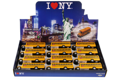 Box of 12 I Love New York School Bus, Yellow - Showcasts 5107D-ILNY - 5" Scale Diecast Model Toy Cars