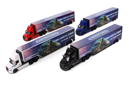 Box of 4 Freightliner eCascadia with Container, Assortment - Kinsmart 1303D - 1/60 Scale Diecast Model Toy Cars