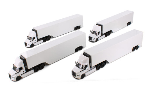 Box of 4 Freightliner eCascadia with Container, White - Kinsmart 1303DW - 1/60 Scale Diecast Model Toy Cars