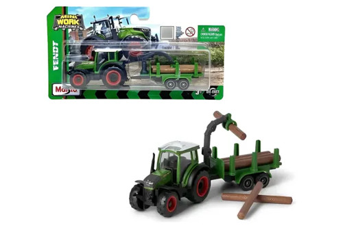 Mini Work Machines Fendt 209 Vario w/Trailer and Logs, Green - Maisto 15590 - 2.75" Scale Diecast Model Toy Car