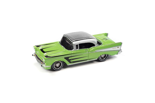 1957 Chevy Bel Air, Lime Green Metallic - Johnny Lightning JLSF023/48A - 1/64 Scale Diecast Model Toy Car