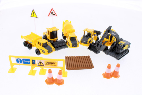 Mini Work Machines Volvo 15 Piece Construction Site Set, Yellow - Maisto 12376 - 3" Scale Diecast Model Toy Car