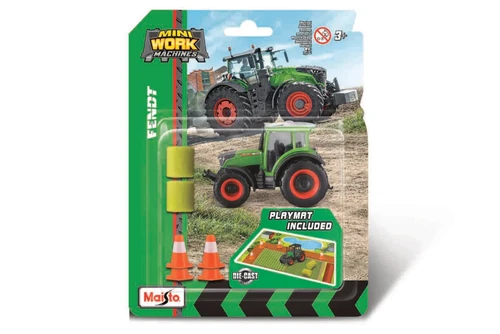 Mini Work Machines Fendt 209 Vario Tractor w/Playmat, cones, haystacks, Green - Maisto 15592 - 2.75" Scale Diecast Model Toy Car