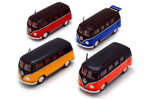 Box of 12 1962 Volkswagen Classical Bus Hardtop, ASSTD - Kinsmart 5376D - 1/32 Scale Diecast Model Toy Cars