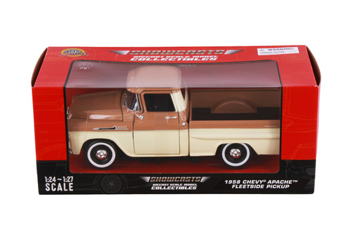 1958 Chevy Apache Fleetside Pickup Truck, Brown/Beige - Showcasts 71311BN - 1/24 Scale Diecast Model Toy Car