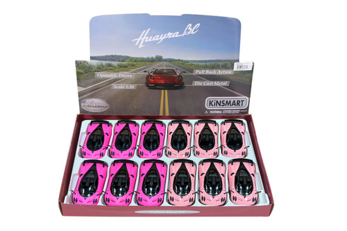 Box of 12 2016 Pagani Huayra BC Hard Top, Pink - Kinsmart 5400DPK - 1/38 Scale Diecast Model Toy Cars