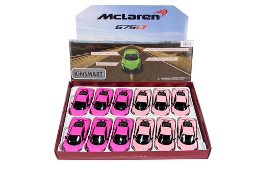 Box of 12 McLaren 675LT Hardtop, Pink - Kinsmart 5392DPK - 1/36 Scale Diecast Model Toy Cars