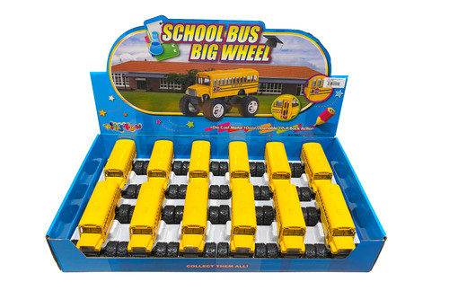 Box of 12 School Bus Big Wheel, Yellow - Kinsmart 5108D - 5" Scale Diecast Model Toy Cars