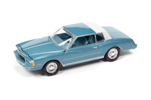1978 Chevy Monte Carlo, Light Blue Poly w/Partial White Roof - Johnny Lightning JLMC028/48B - 1/64 Scale Diecast Model Toy Car