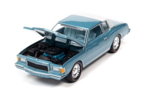 1978 Chevy Monte Carlo, Light Blue Poly w/Partial White Roof - Johnny Lightning JLMC028/48B - 1/64 Scale Diecast Model Toy Car