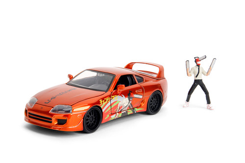 2022 Toyota Supra w/Chainsaw Man Diecast Figure, Orange - Jada Toys 35181 - 1/24 Scale Diecast Model Toy Car