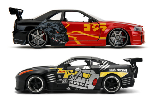 Godzilla VS Mechagodzilla Nissan Skyline GT-R 2-Pack - Jada Toys 35133-36707 - 1/24 Scale Diecast Model Toy Cars