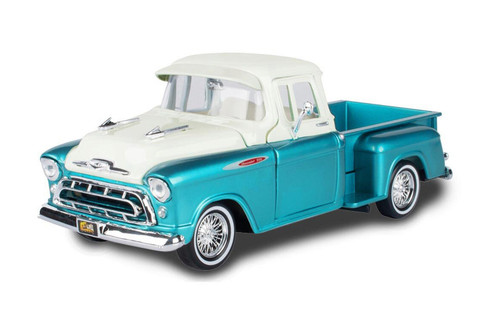 1957 Chevy 3100 Stepside Pickup Truck, Turquoise /White - Motor Max 79032WL - 1/24 Scale Diecast Model Toy Car