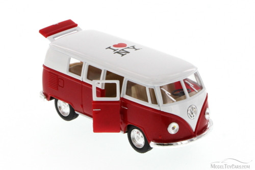 5" Kinsmart 1962 Volkswagen Classical Bus Decal 1:32 Diecast Love Peace In RED - Foto 5